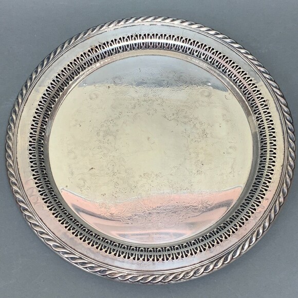 Wm. Rogers Silver-Plate Round Tray Platter Pierced 12.25" Across - Picture 2 of 6
